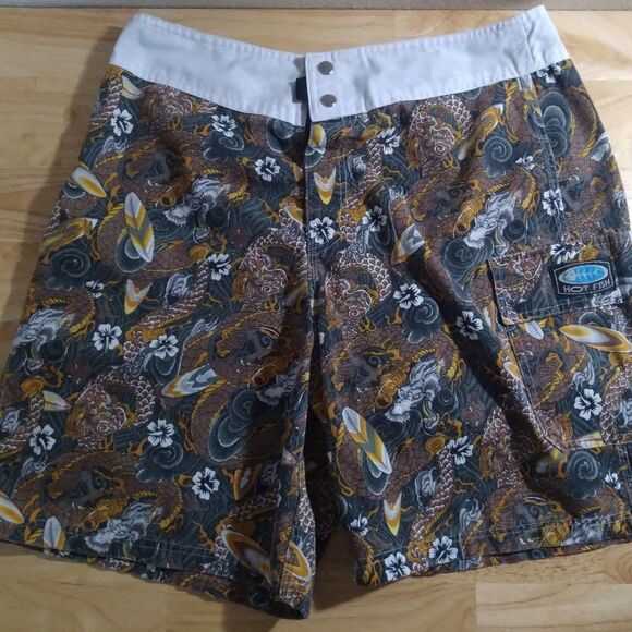 Vintage Hot Fish Dragon Pattern Board Shorts Swim - Picture 1 of 9